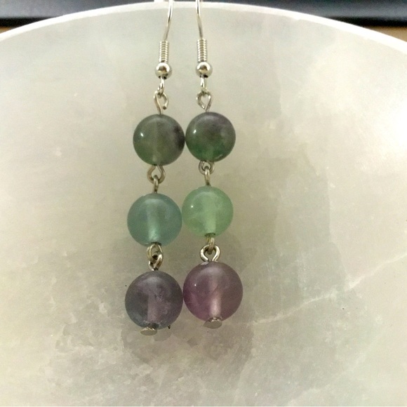 Handmade flourite stone dangle earrings - Picture 3 of 3